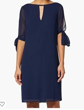 Truth & Fable Navy A-Line Dress w/Chiffon Sleeves Size 14